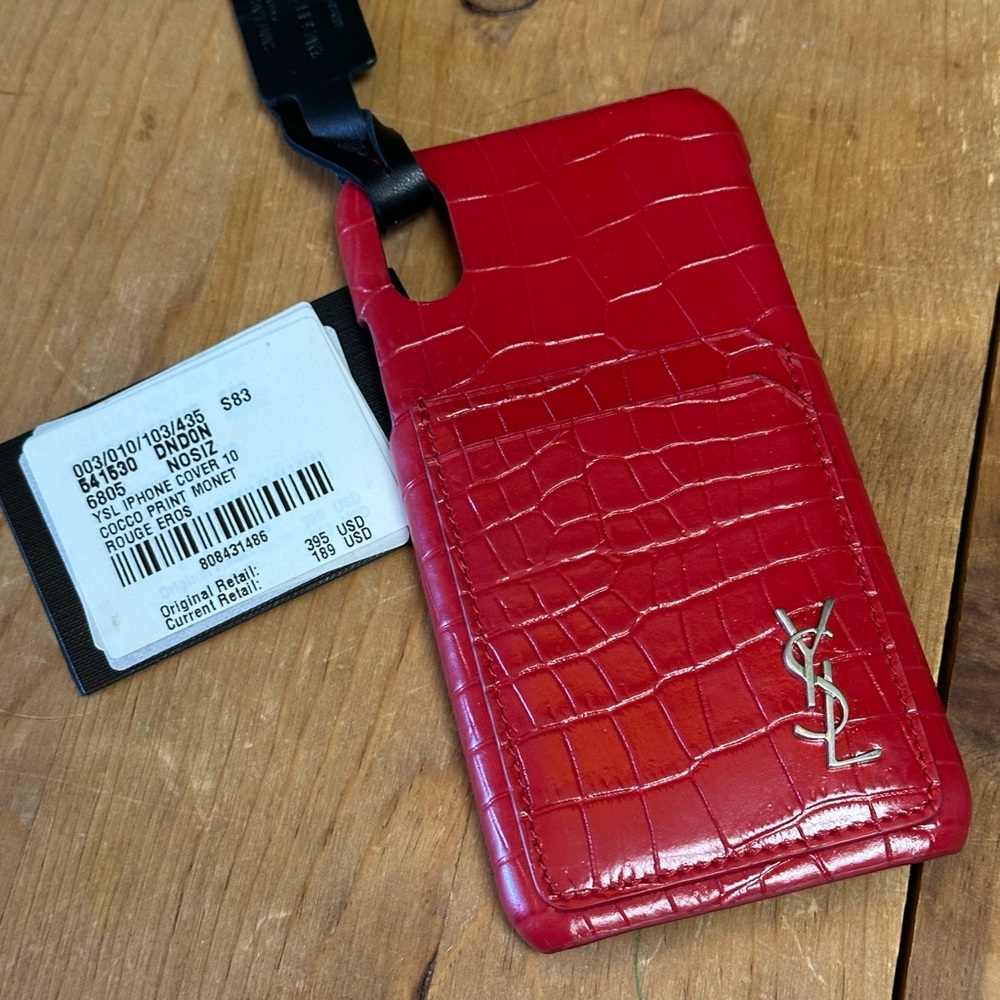 Saint Laurent Red Crocodile-Embossed Phone Case